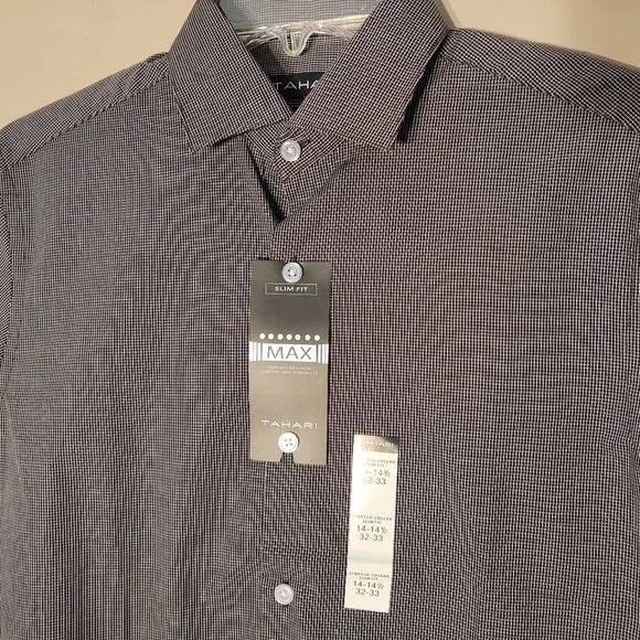 TAHARI SLIM FIT STRETCH NON-IRON MEN LONG SLEEVE DRESS SHIRT - 14-14.5 (32/33) - Picture 4 of 8